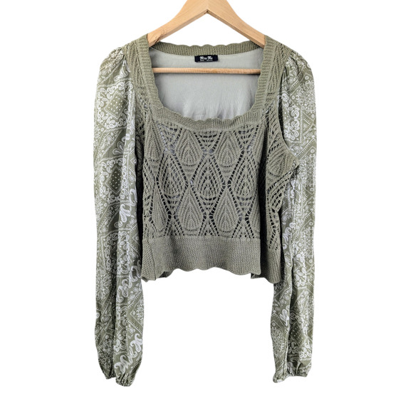 MISS ME Sage Green Long Sleeve Cropped Top Medium - Picture 2 of 9